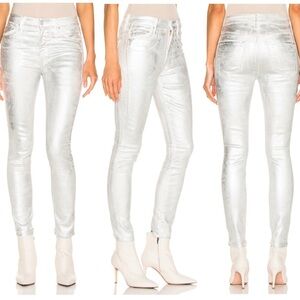 MOTHER High Waisted Looker Ankle in silver linings Sz 27 NWOT metallic foil